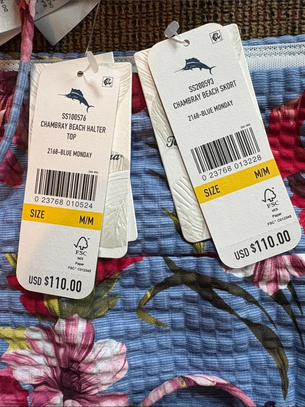 Tommy Bahama Blue Floral Halter Bikini Top and Skirt Set